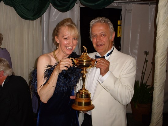 Liz and Geoff holding the Ryder Cup - Summer 2007 at Walsall Golf Club