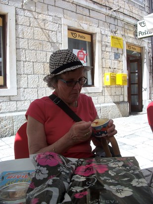 Enjoying an ice cream in Trogir