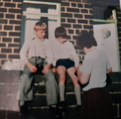  Graham and Ian outside Grandma's  with mum c1974