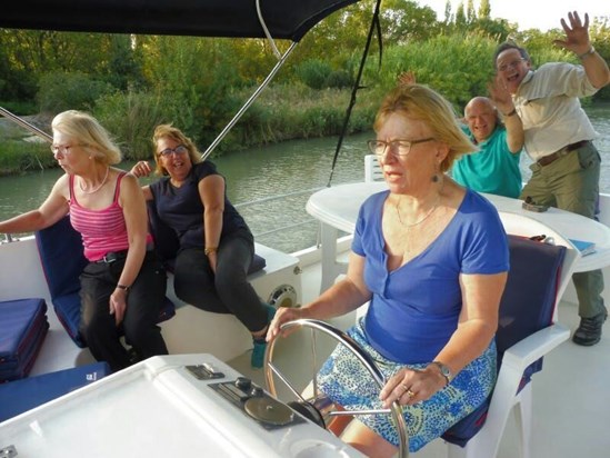 Marilyn at the helm, Angie, Allyson, Mick and Ian