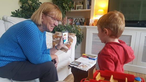 Marilyn and Owen reminiscing about baby Owen