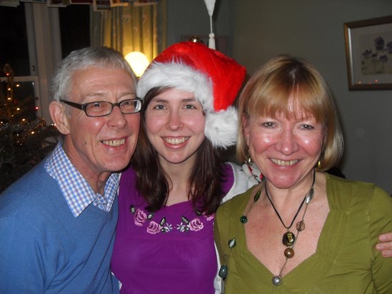 Stephen, Isobel and Marilyn at Christmas