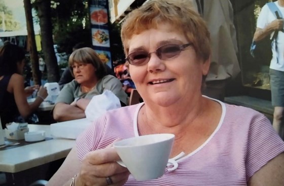 Mum having a cuppa on holiday 