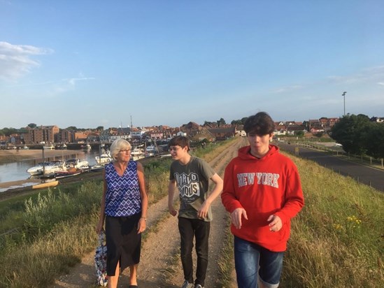 Maureen and her grandsons in Wells