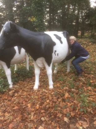 Maureen showing off her cow milking skills