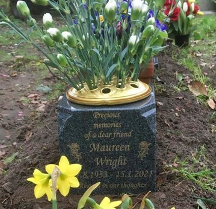 Grave memorial bought with the kind donations from Maureen’s friends at Morrison’s 