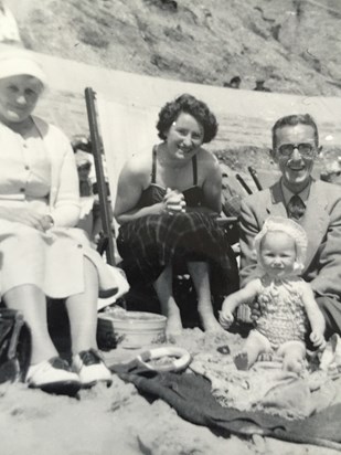 1958 - Jack's Mother and Father with Cathy and Mum on Beach