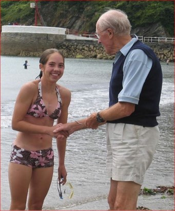 2006 - Jack  Congratulating Annie on Swim from Plaidy to Looe