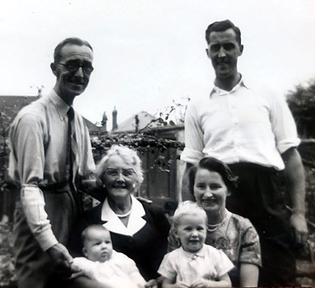 1959 - Grandpa, Grandma, Jack & Joan, Cathy and a handsome new baby boy