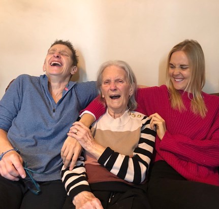 laughter with daughter Karen and granddaughter Molly.