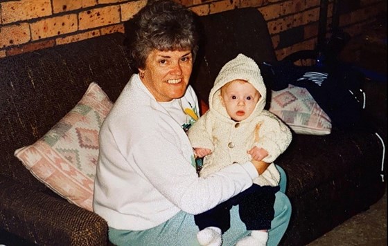 Circa 1991, Granny over in Australia cuddling a very wide eyed Grandson