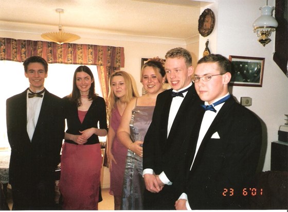 Leafy, Heather, Katrina, Katie, Kenny and Bear ready to go to the 6th form Leaver's party