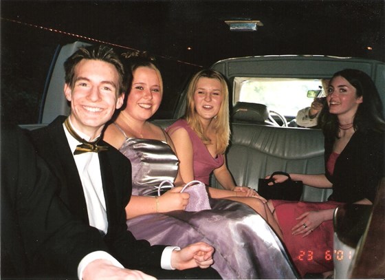 Leafy, Katie, Katrina and Heather in the limo for the 6th Form Leaver's party