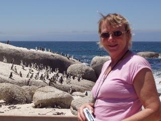 Emily with the penguins.