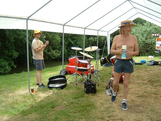 Helping the band pack up, well going for tea and a bun; nice shorts
