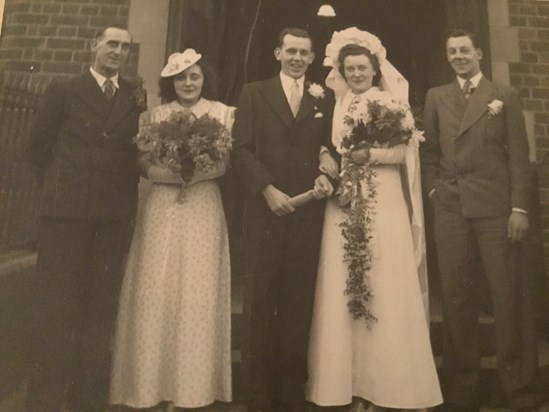 Wedding day, with Auntie Doreen next to Dad and Grandad Gower next to Doreen.