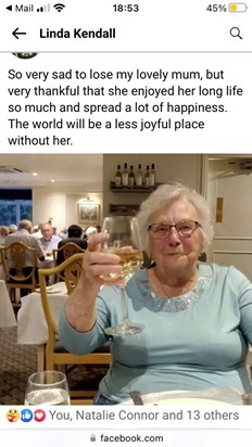 Linda’s lovely Facebook tribute to mum