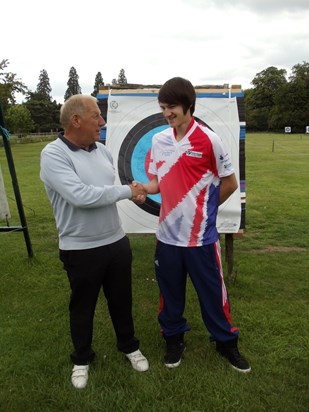 Harry congratulating Brett Warburton on being selected for Great Britain  Junior Archery Team. Harry was so proud of Brett and both had nerves of steel when the pressure was on.