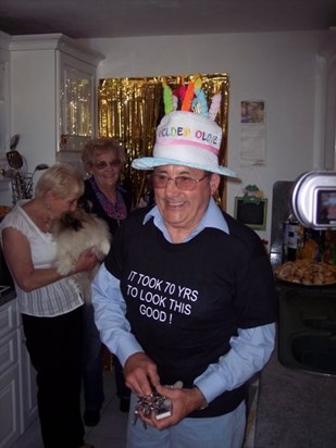 Dad, his happy self on his 70th Birthday organised By Kerrie, Dad loved his party, we all did xxx