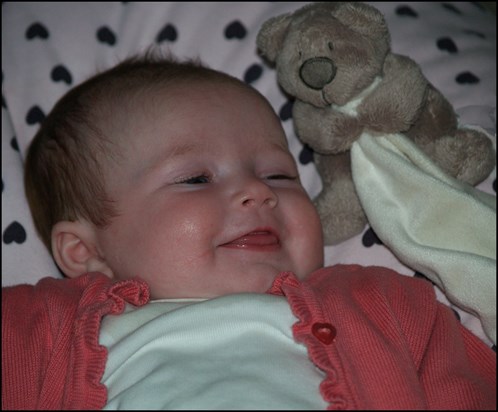 12wks and smiling.heres your scarlett louise valerie,shes so like you,xxxx