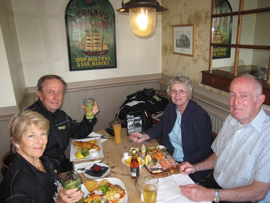 One of our memorable biker lunches at The Maybush ; such times forever cherished .. Roger & Gay