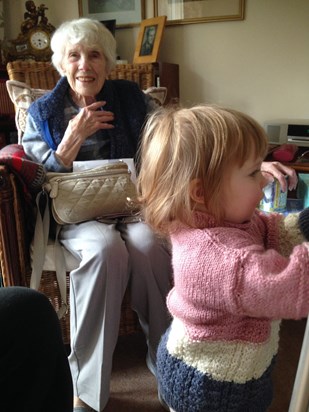 With great-granddaughter Lara (aged around 18 months), Little Orchards, January 2018