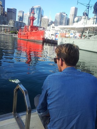 In memory of the admiral, flowers on the water at Darling Harbour, Sydney. Miss you so much dad x
