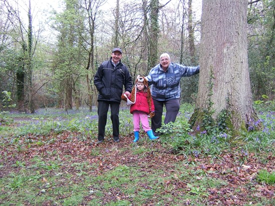 Mum, Dad and Jessica in bluebell wood.
