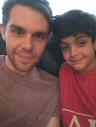 Back inJuly  2014... Andy came to Cambridge to meet us for the first time. He took a selfie with my son whom he used to call his " little brother "