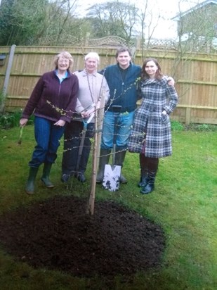 Jean with Jonathan and Lizzie planting a tree in Otterbourne 2008