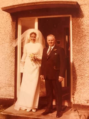 Mum on her wedding day with Her Dad, Granda Billy.
