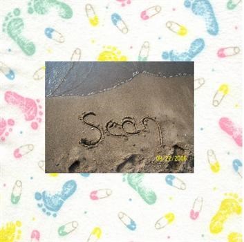 Sean's name on a beach in America