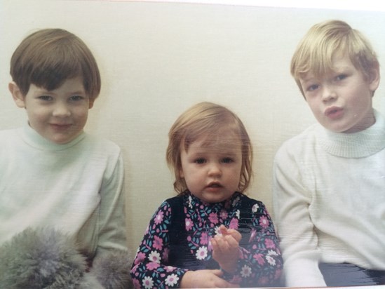 A young Tim with sister Penny and brother Simon