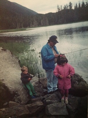 Bob fishing with Rory and Lexi at Pat's Lake