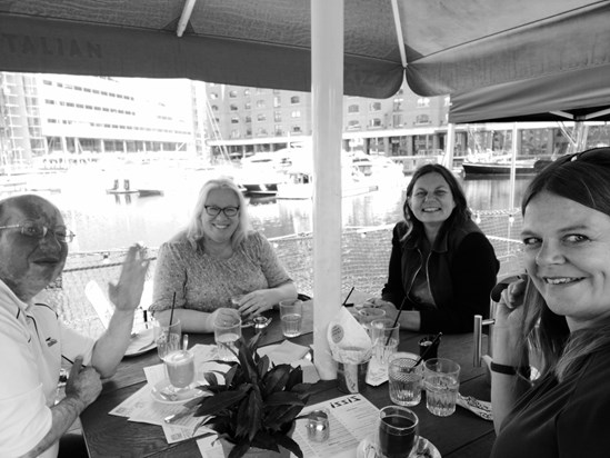 Old friends that lunched on a beautiful day in London by the river in July 2021