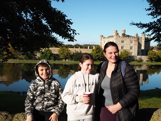 Susan with Joel and Rachel at Leeds Castle in autumn 2019 