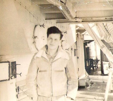 1948, H.M.S. Sparrow in the South Atlantic, with hair!