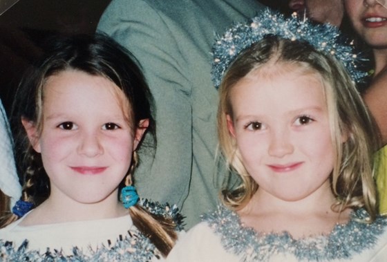 Me and Liss as angels at primary school