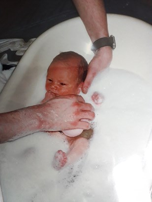 Charlie's 1st bath at home