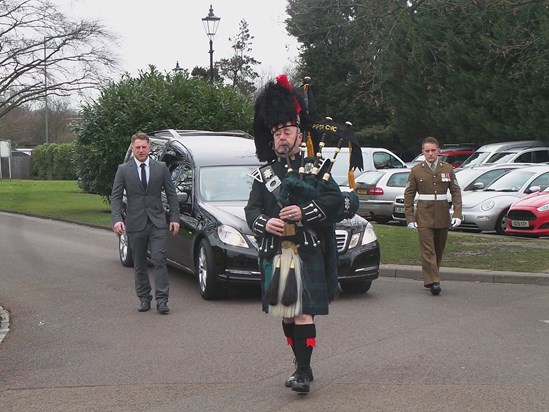 Piper Chick leads the hearse with Ryan and Kyle