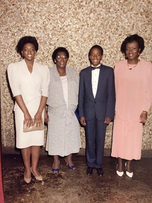 Eunice with Bridget, Paulette and Neil at a wedding - June 1987