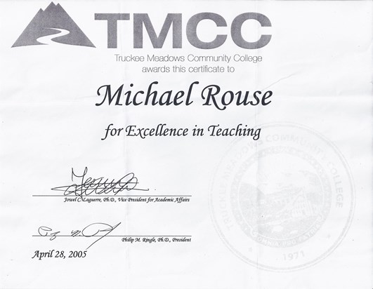 Certificate for Excellence in Teaching