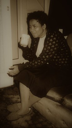1989 Mum at home with a cuppa - her happy place!