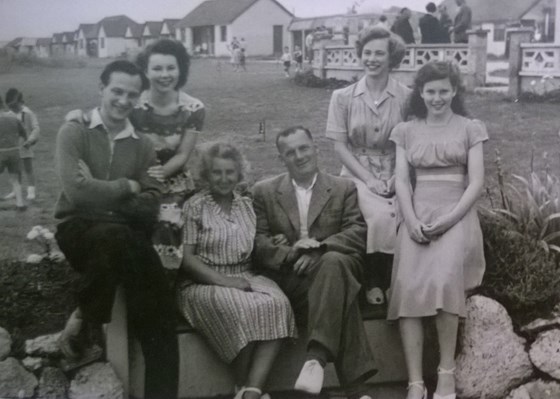 On Holiday in 1950 with Dad (left), her Mum and Dad, and sister Sheila (right)