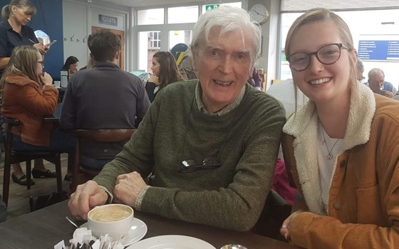 Grandpa Bernard and Zana, at one of his favourite spots in South Molton, Zest!