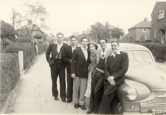 Fred's dancing pals outside 45 Pontefract Road, Bromley in 1952