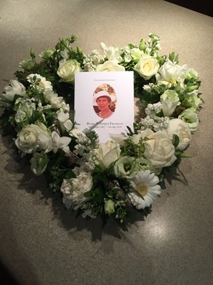 Floral wreath for Pearl on the day of her funeral , 10/6/16.