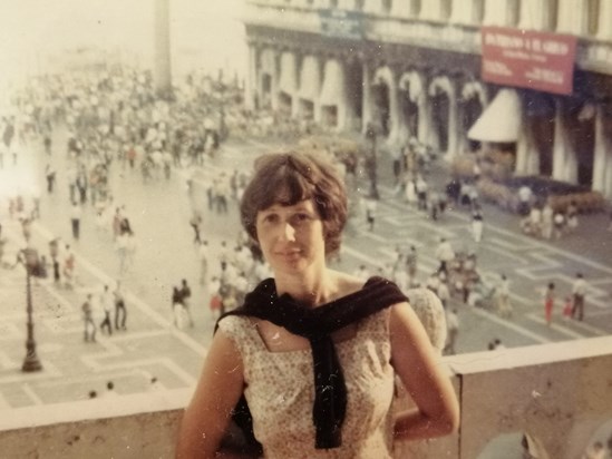 Mum in St Marks Square. Very early 80s 