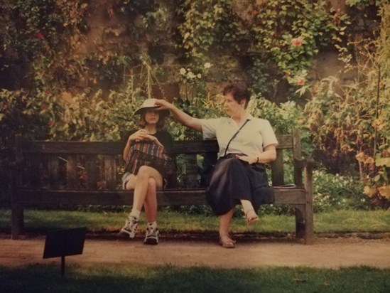 Mum and Doz in a walled garden somewhere on holiday (Cornwall probably)