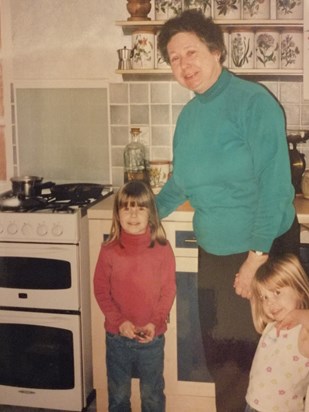 Mum, Penny and Georgie in the kitchen at Enstone Road